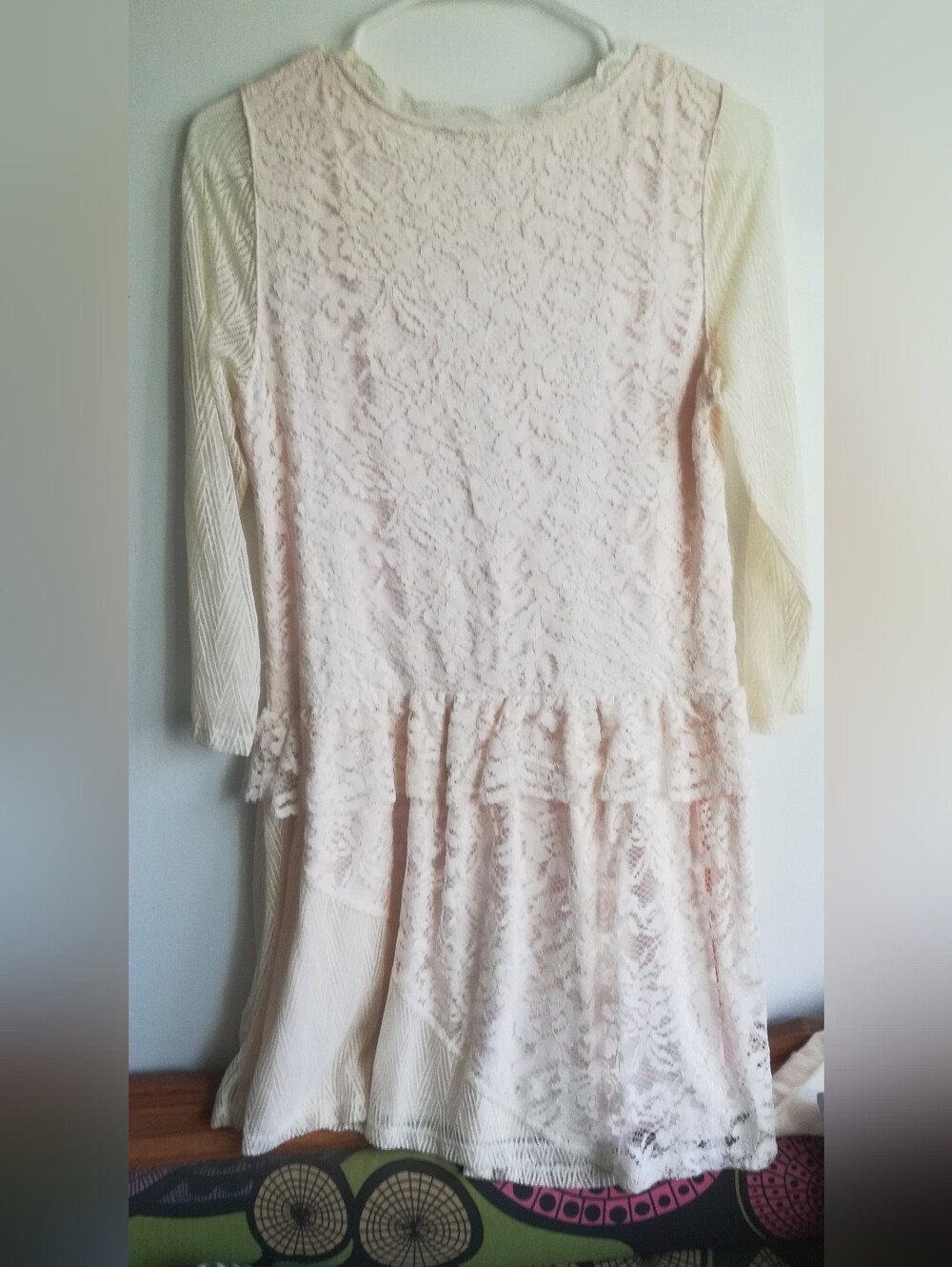 H&M Cream Lace Long-Sleeve Peplum Dress